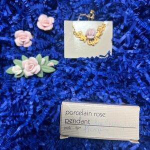 Avon Porcelain Rose Jewelry Set - Pink and Gold